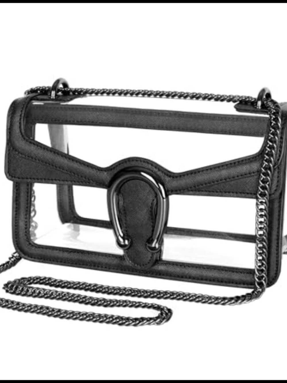 Clear PVC Vegan Leather Hobo Handbag Chain Strap Shoulder Bag